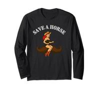 Salva un caballo, monta un bigote - Funny Western Cowgirl Pin-Up Manga Larga