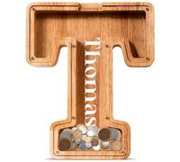 Salvadanaio personalizzato per Bambini,Salvadanaio per Ragazzi e Ragazze,Grande salvadanaio di Legno con lettere infrangibili,Divertenti Regali per compleanni,Natale,Festival,Baby Shower (T)