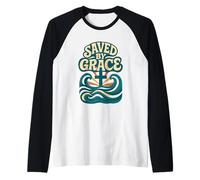 Salvado por Gracia Efesios 2:8 Cruz Océano Cristiano Camiseta Manga Raglan