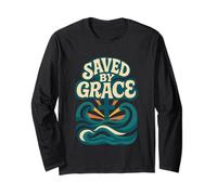 Salvado por Gracia Efesios 2:8 Cruz Océano Cristiano Manga Larga