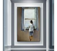 Salvador Dali Mujer en la ventana Pinturas en lienzo Pósteres e impresiones Imágenes de arte de pared para decoración de sala de estar 60x90cm (24x35 pulgadas) con borde negro