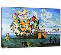 Salvador Dalí - Reproducción de imágenes de mariposa de barco sobre lienzo enmarcado para decoración del hogar, 60 x 40 cm, 38 mm de profundidad