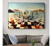 Salvador Dalí Surrealismo Máscara de ajedrez en el mar Impresiones en lienzo Pintura en la pared Arte abstracto Carteles extraños Imagen Decoración para el hogar 60x85cm (24x33inch) Sin marco