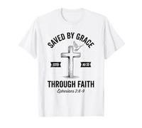 Salvados por Gracia a través de la fe Cruz Cristiana versículo bíblico Camiseta