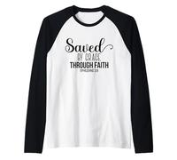 Salvados por la Gracia a través de la fe - Verso de la Biblia Christian Faith Camiseta Manga Raglan