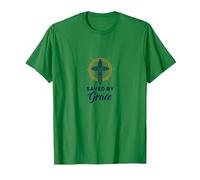 Salvados por la Gracia: Cruz Elegante para Cristianos, Cristianos Camiseta, Hombre, Verde Kelly, L