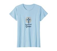 Salvados por la Gracia: Cruz Elegante para Cristianos, Cristianos Camiseta, Mujer, Azul Bebé, XXL