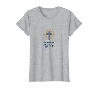 Salvados por la Gracia: Cruz Elegante para Cristianos, Cristianos Camiseta, Mujer, Gris Jaspeado, XS