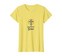 Salvados por la Gracia: Cruz Elegante para Cristianos, Cristianos Camiseta, Mujer, Limón, S