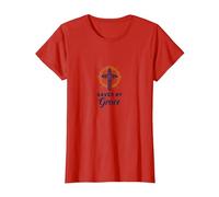 Salvados por la Gracia: Cruz Elegante para Cristianos, Cristianos Camiseta, Mujer, Rojo, L