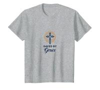 Salvados por la Gracia: Cruz Elegante para Cristianos, Cristianos Camiseta, Niños, Gris Jaspeado, 2 años
