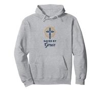 Salvados por la Gracia: Cruz Elegante para Cristianos, Cristianos Sudadera con Capucha, Unisex para Adultos, Gris Jaspeado, XXL