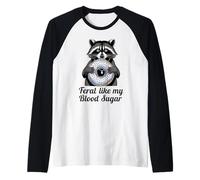 Salvaje como mi azúcar en la Sangre Lindo Mapache Comiendo Donut Diabetes Camiseta Manga Raglan