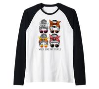 Salvaje como mis rizos I Love My Curls, Moño desordenado Mamá Chica Mujer Camiseta Manga Raglan