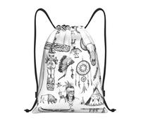 Salvaje Oeste Americano Indiana Mochila Deporte Fácil De Doblar Mochila Gimnasio Cuerdas Impermeable Bolsa De Deporte Gimnasia para Playa Acampada Vacaciones 39X46Cm