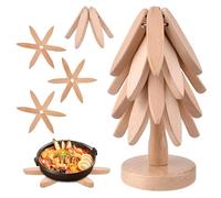 Salvamanteles de Madera para Platos Calientes, Juego de Manteles de Nogal, Juego de 4 Soporte de Madera Plegables para Platos Calientes, Teteras y Cuencos, Posavasos de Madera en Forma de Árbol
