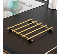 Salvamanteles de metal pequeños dorados, 2 unidades, tapete moderno para mesa de cocina, tapete multiusos dorado, aislado, antideslizante, duradero, para platos calientes, ollas, encimera de comedor