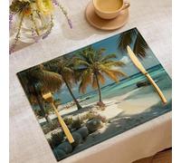 Salvamanteles Individuales Encanto Tropical Veraniego Juego de 6, Manteles Individuales Playa Palm Tree Resistentes al Calor Antideslizante Decoración de Mesa para Comedor, Fiesta, Amarillo Verdoso