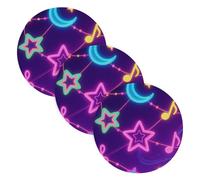 Salvamanteles para cuenco, estrellas y lunas de colores fluorescentes, 15 pulgadas, tejido de hilo de poliéster y algodón, decoración del hogar, 3 unidades
