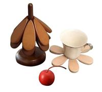 Salvamanteles para platos calientes - Posavasos plegables de madera | Posavasos de madera de árbol | para bebidas, tazas, encimeras, sartenes, frutas, otoño, inauguración de la casa