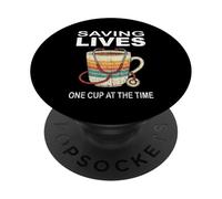 Salvando Vidas una Taza a la Vez Enfermera café Estetoscopio PopSockets PopGrip Adhesivo