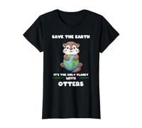 Salvar la Tierra es el único Planeta con nutrias Camiseta gráfica económica, Mujer, Negro, S