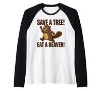 Salvar un árbol Come un Castor Divertido Amante de los Animales Camiseta Manga Raglan