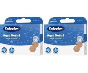 Salvelox ® | Aqua Resist Spot | Apositos redondos resistentes a la suciedad y al agua que permiten la transpiración de la piel | Buena adherencia flexible | 20 Unidades (Paquete de 2)