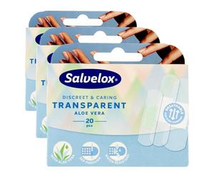 Salvelox ® | Transparent Aloe Vera 20 | Apósito con Aloe Vera discreto y transparente que permite la transpiración de la piel y es resistente al agua y a la suciedad | 20 Unidades (Paquete de 3)