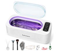 Salxmem Limpiador ultrasónico de joyas, limpiador ultrasónico de 50 KHz, 350 ml, máquina limpiadora ultrasónica portátil con 3 modos de temporizador para retenedores, joyas, plata, gafas, dentaduras