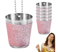 Salyeeluly vasos de chupito con cadena de cuentas, collar de copa de vino | Juego de colgante de copa de vino sin tallo,Juego de copas de vino sin tallo multicolor de 30 ml para café, jugo, vino y