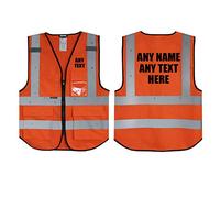 Salzmann 3M Chaleco reflectante personalizado con texto o logotipo multicolor y varios bolsillos, fabricado con material reflectante 3M - Naranja Chaleco de seguridad de alta visibilidad
