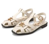 Sam Edelman Destin - Sandalias de piel con puntera abierta y detalles de hebilla y correa en color ámbar dorado, Marfil (Modern Ivory), 39 EU