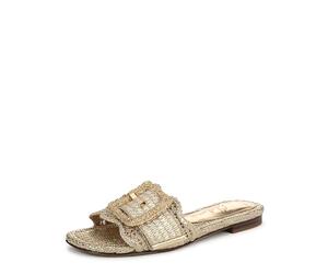 Sam Edelman Flat Sandal Shoes for Women - Bambi 6, Amber Gold Raffia, 36.5 EU