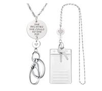 SAM & LORI Strong Pretty Lanyard Necklace for ID Badges Holder and Keys Engraved She Believed She Could So She Did Inspirational Charm Stain