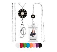 SAM & LORI Strong Pretty Lanyard Necklace for ID Badges Holder and Keys for Women Stainless Steel Diffuser Metal Lanyard Necklace Silver Cha