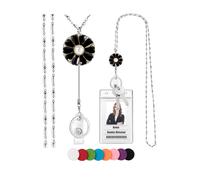 SAM & LORI Strong Retractable Pretty Lanyard Necklace for ID Badges Holder and Keys Stainless Steel Metal Lanyard Necklace Silver Chain with