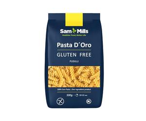 Sam Mills - Fusilli Sin Gluten - 1 paquete de 500 g - 100% Harina de Maíz - Fabricado en Instalaciones Sin Gluten - Mejora el Tránsito Intestinal - Ideal para Dietas Veganas