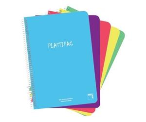 Sam - PACSA Paquete 5 LIBRETAS Folio con Tapa DE Polipropileno TRANSLUCIDO Serie PLASTIPAC 80 Hojas CUADRICULA 4X4 Papel 90GR Colores Surtidos