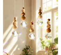 Samamoca Cristal para ventana - Juego de 5 atrapasueños con perlas de madera y bola de cristal, cristal y perlas de madera para ventanas, salón, jardín y terraza