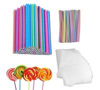 SAMANTHAHALLLTD 300 Piezas incluir 100 Palitos de Lollipop, 100 Bolsas de Dulces y 100 Colorida Cierres de Torcedura,Reutilizables Envoltorios Transparentes,Kit Palitos,para Chocolate