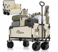 SAMAX Carrito de Offroad a Mano hasta 200 kg - 2 en 1 con Banco - Plegable Coaster Carretillas de Jardín Playa de Carro Offroad - Festival Edition (Beige)