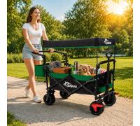 SAMAX Carro Plegable con Techo extraíble Carrito de Jardín de Mano - Carreta con Freno y Bolsa de Cola - para Jardín y Aire Libre Playa de Carro de Transporte Offroad - Negro/Verde