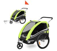 SAMAX Remolque de Bicicleta para Niños 360° girable Kit de Footing Transportín Silla Cochecito Carro Suspensíon Infantil Carro en Verde - Black Edition