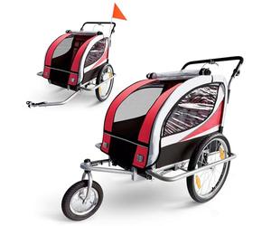 SAMAX Remolque de Bicicleta para Niños 360° girable Kit de Footing Transportín Silla Cochecito Carro Suspensíon Infantil Carro en Rojo - Silver Frame