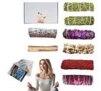 SAMAYZEN - Kit 8 Sahumerios Naturales de Salvia Blanca para Quemar con sinuata Lila, con Rosas, con Sandre de dragón, Yerba Santa, Atado Juniper, Cedro, y Palo Sagrado Santo - Kit Limpieza Energética