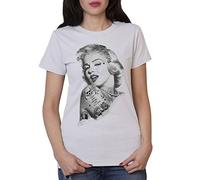 Sambosa Marilyn Camiseta de Mujer Monroe Hollywood Tattoo, Farbe2:Gris;Gre2:XL