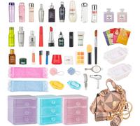 SAMCAMI Accesorios para casa de muñecas en miniatura, accesorios de baño de moda y casa de muñecas, mini cosas, maquillaje en miniatura (maquillaje en miniatura y bolso y caja de almacenamiento)