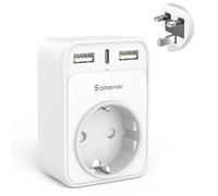 Sameriver Adaptador Enchufe Ingles UK Inglaterra Adaptador de Viaje con 2USB y Tipo C, Español 2 Patas Europa hacia 3 Patas Reino Unido RU para Irlanda Escocia Britanico Maldivas (Tipo G) Blanco