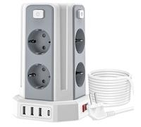 Sameriver Regleta Enchufes Proteccion sobretension (3250W) con 8 Enchufes de Seguridad,Regleta Enchufes con 1 Rápida USB-C y 3 USB-A Regleta Vertical Torre Enchufe, 3M Cordón, Blanco…